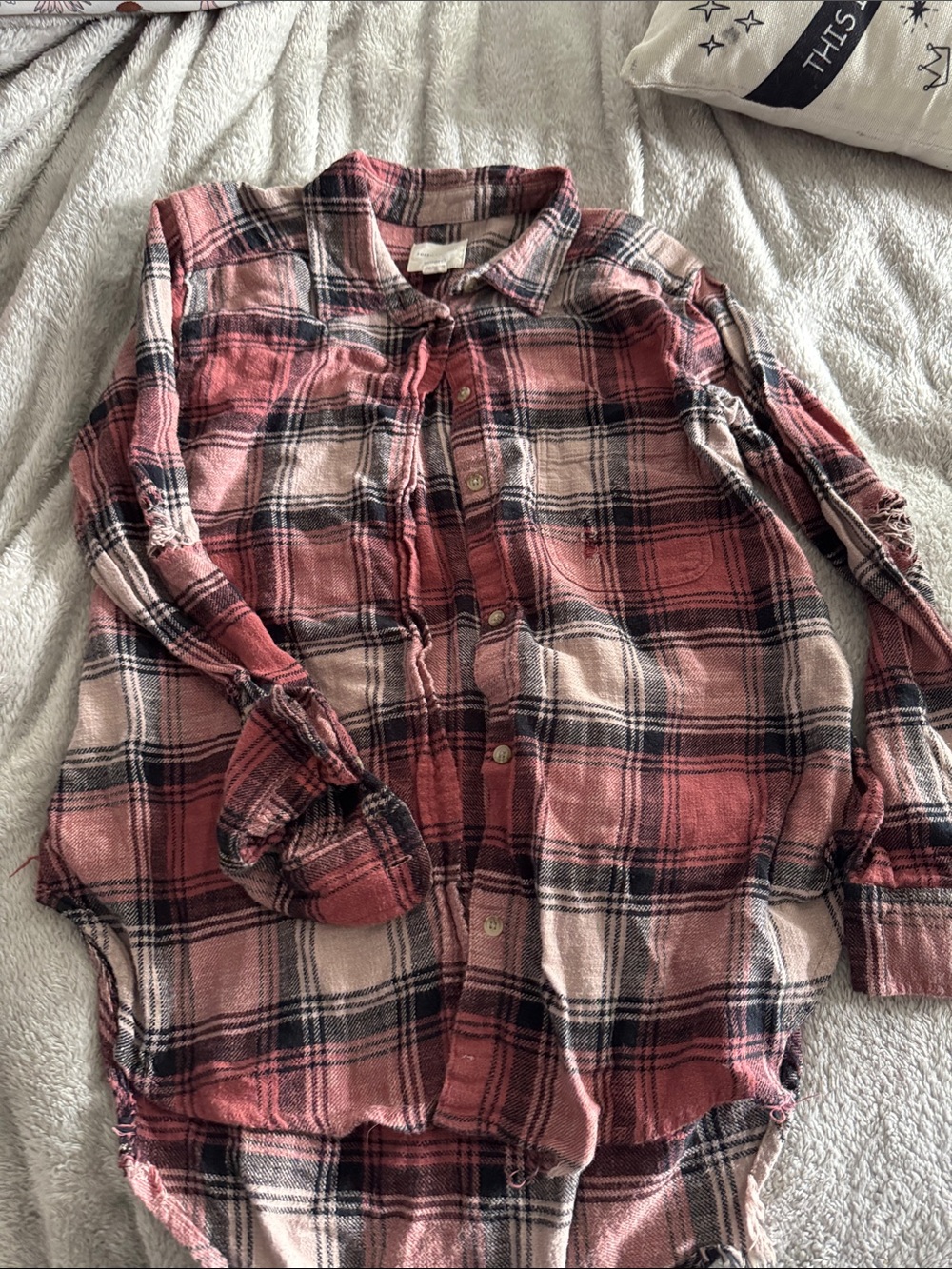 American Eagle Outfitters Pink Black Plaid Button-Down Shirt
